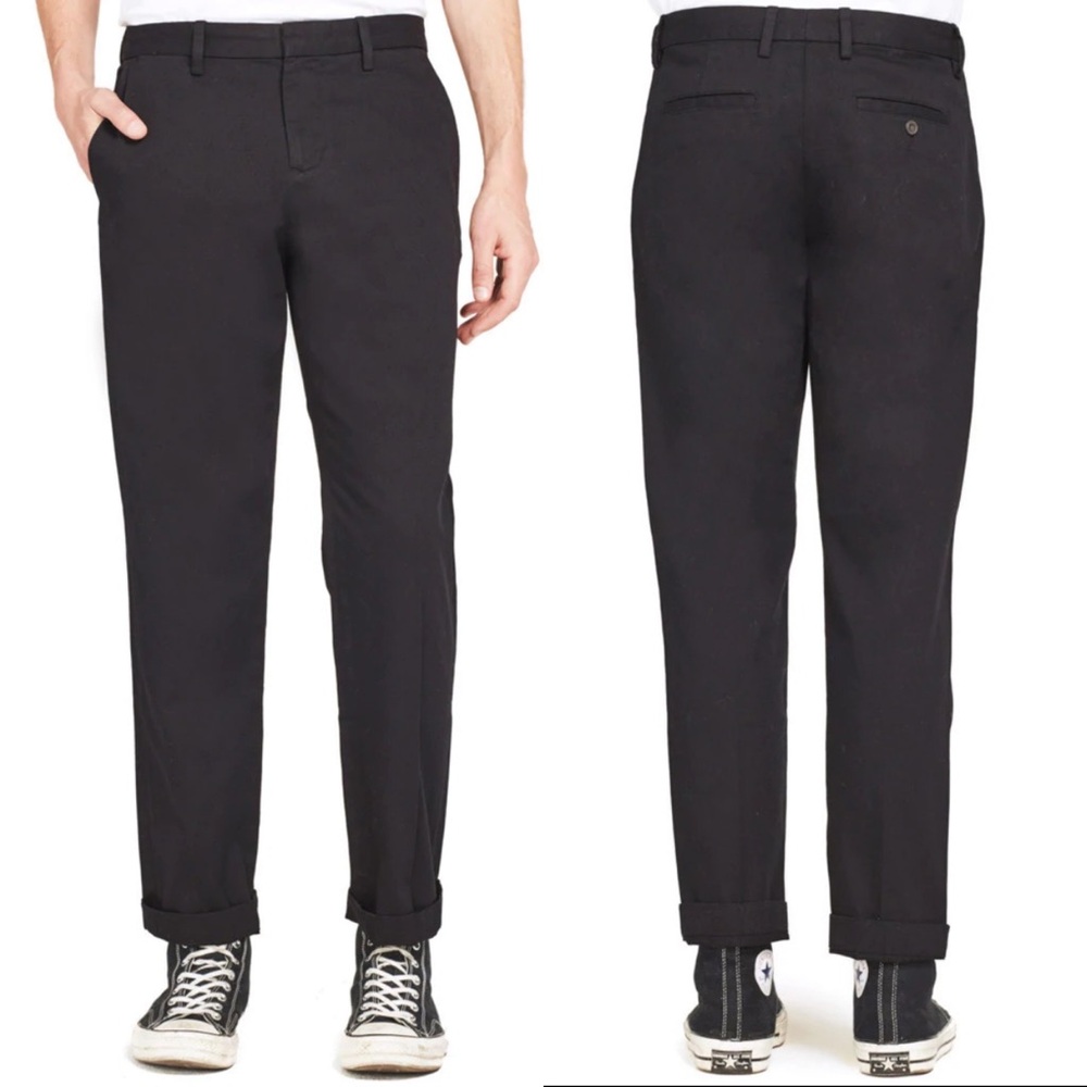 VINCE Size 32 Men's Black 100% Cotton Twill Chino Flat Front Pants 34"X30"